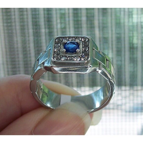 STAINLESS STEEL Synthetic Montana CZ Watch Band Style Band Men's Ring - Picture 7 of 15